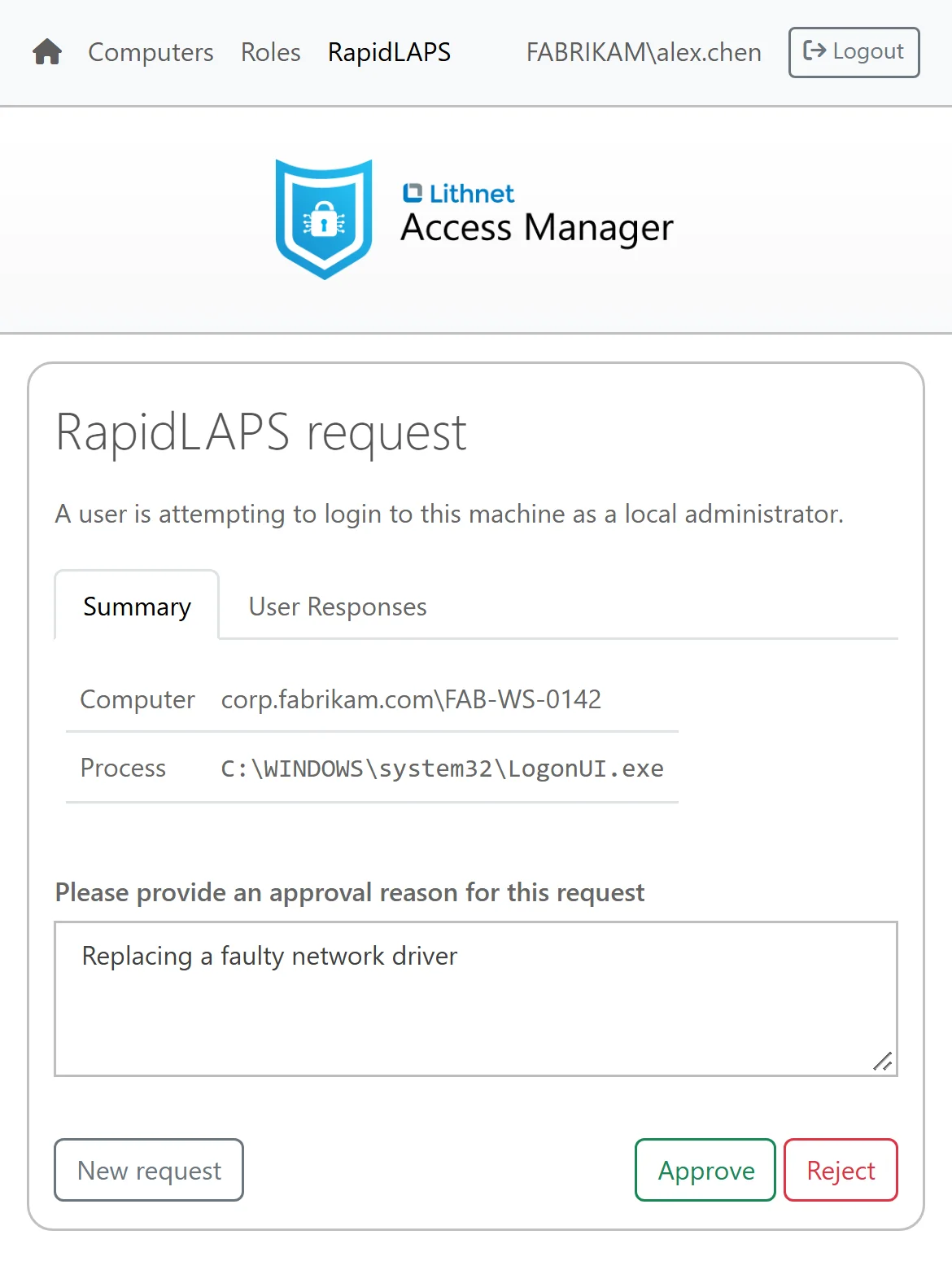 A RapidLAPS request on a phone with Approve and Reject