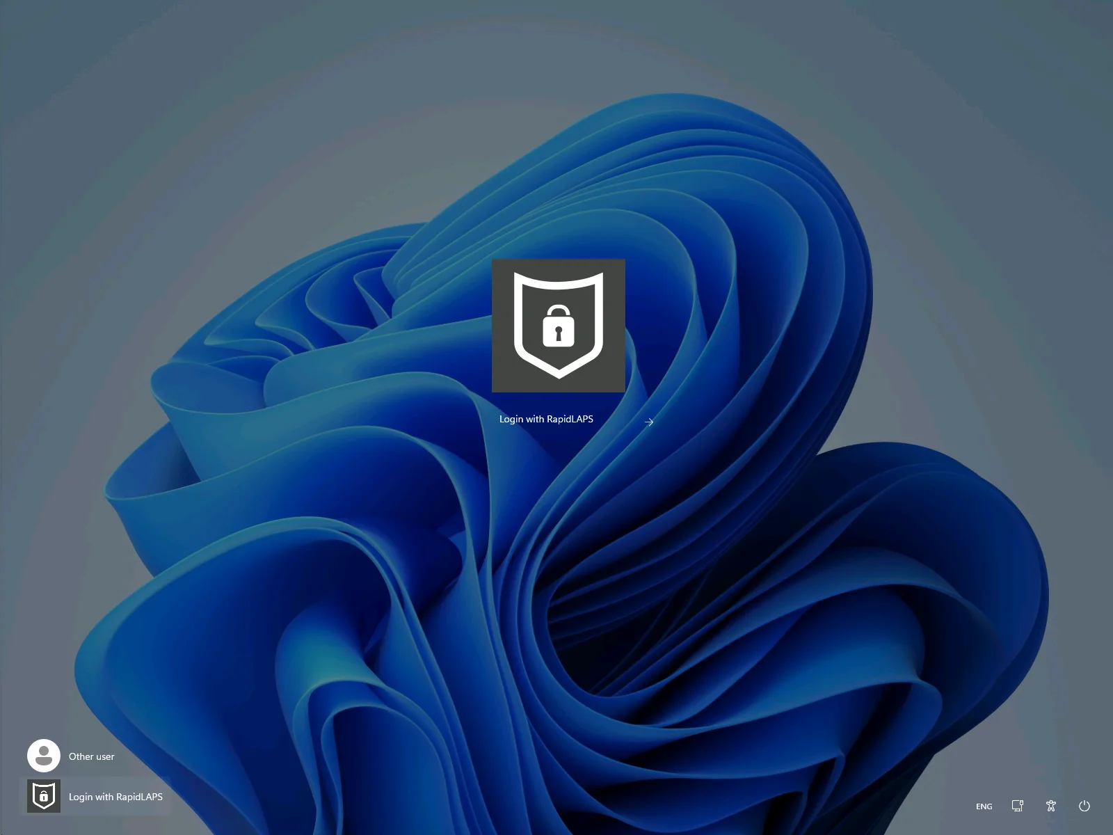 Windows logon screen with the Login with RapidLAPS tile